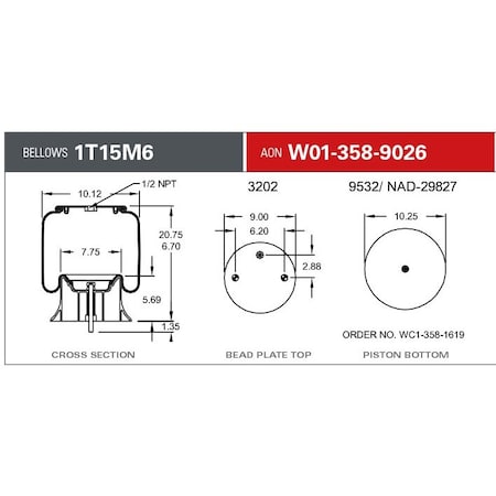 Firestone Air Spring, Suspension, 1T-Reversible Sleeve W013589026